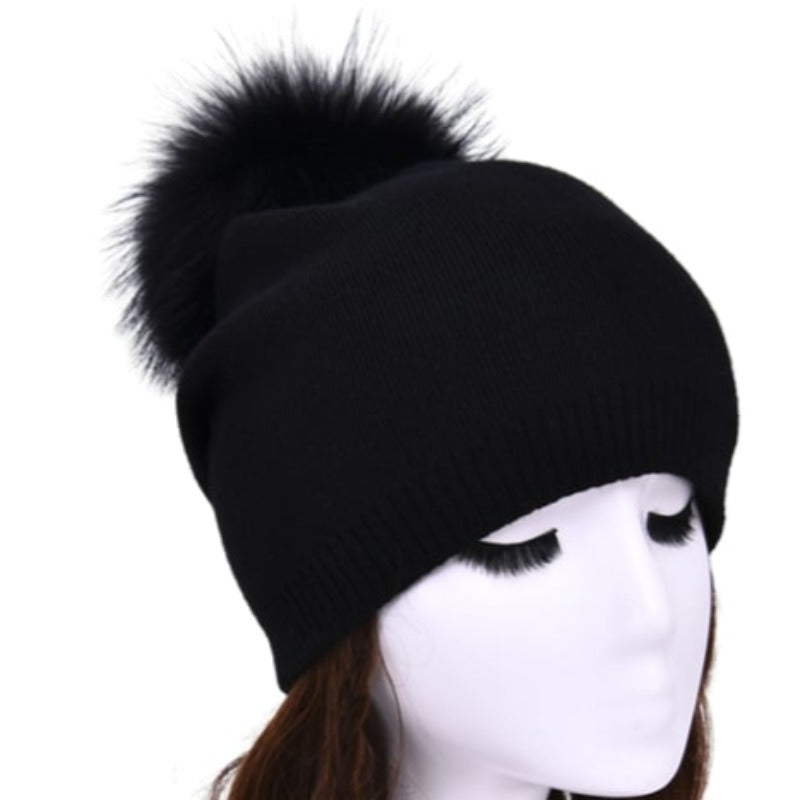 PNYC Evelyn Beanie (Real Fur) - Black