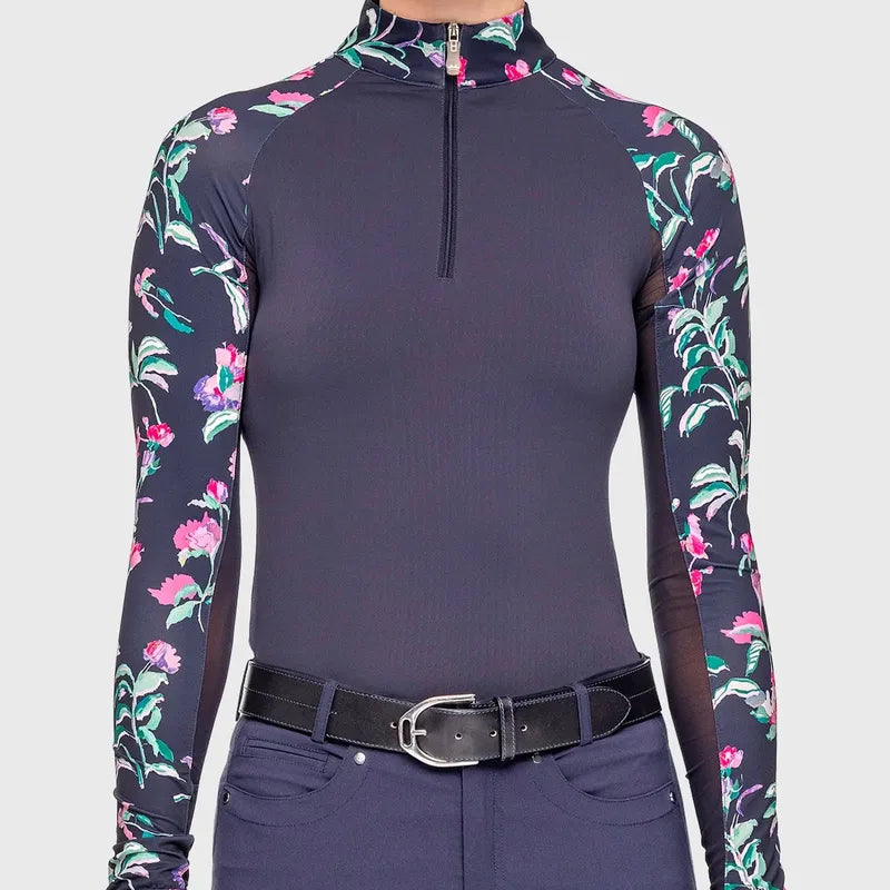 Kastel Garden Blooms L/S Top - Navy/Floral Sleeve