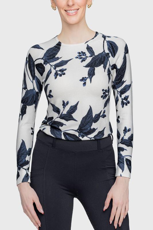 Kastel Lithograph Crewneck Sweater - Indigo Leaf Print