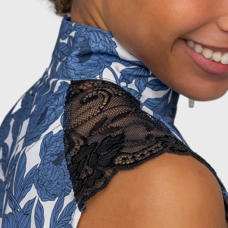 Kastel Wild Rose Lace Shoulder Top - Blue