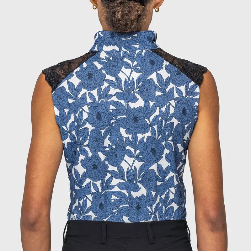 Kastel Wild Rose Lace Shoulder Top - Blue