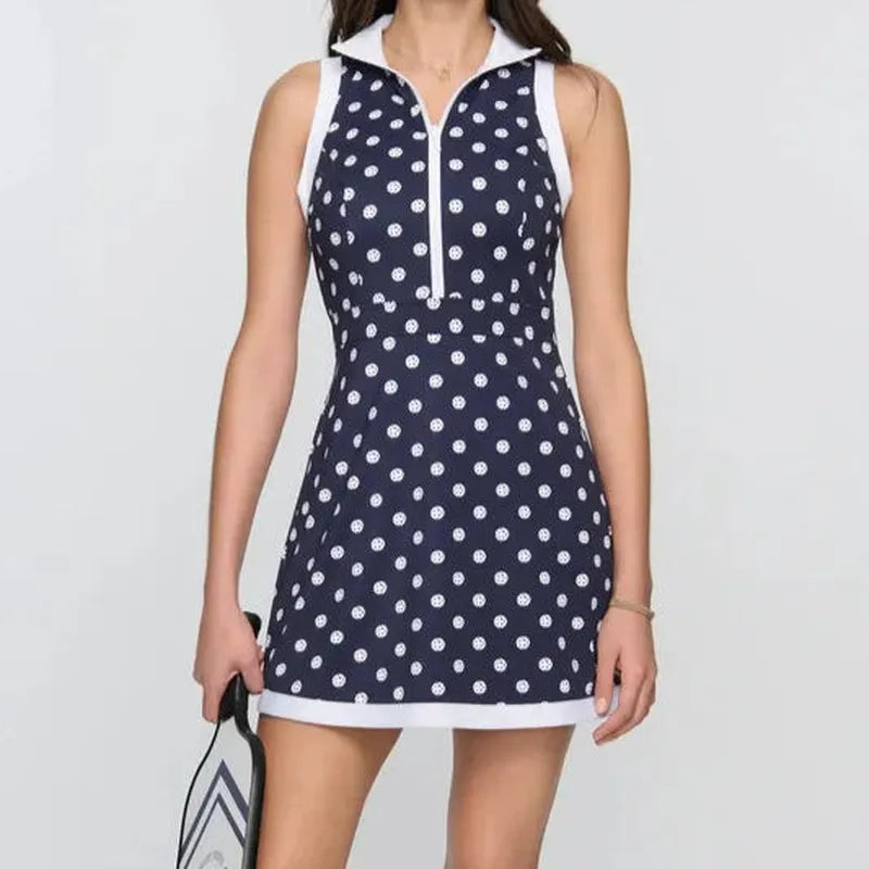Pickletini Yasmin Zip Dress - Navy Pickle-Dot Print