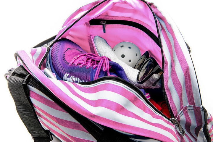 Pik'le'Ball Pickleball Tote - Pink Stripe