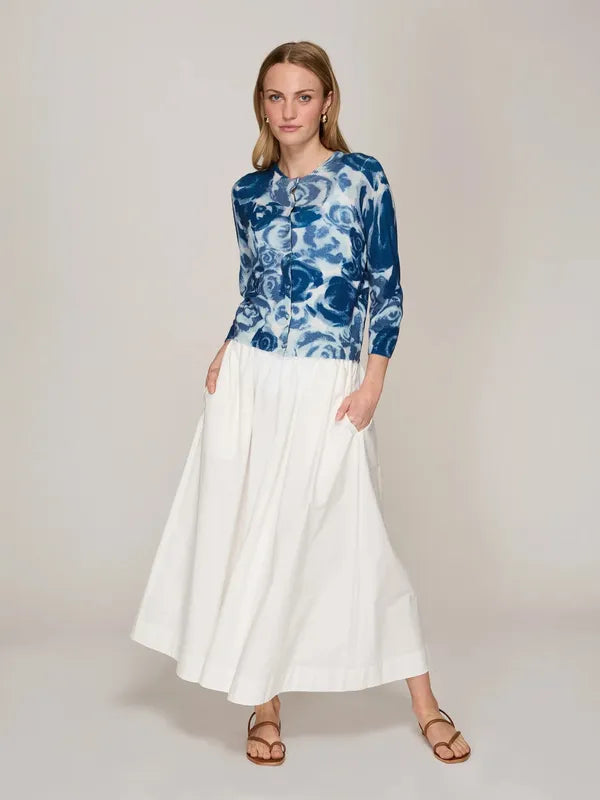 Autumn Cashmere Watercolour Rose Cardigan - Blue