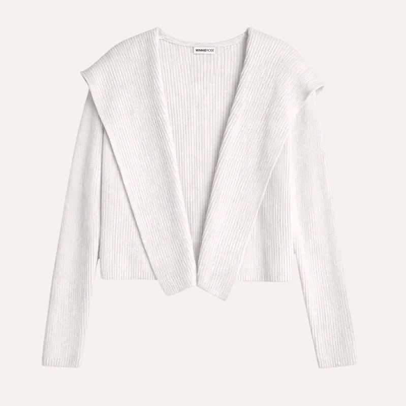 Minnie Rose Cotton Shaker Hooded Cardigan - White