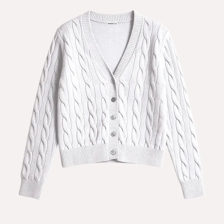 Minnie Rose Cotton Cable Cardigan - White