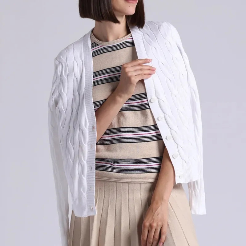 Minnie Rose Cotton Cable Cardigan - White
