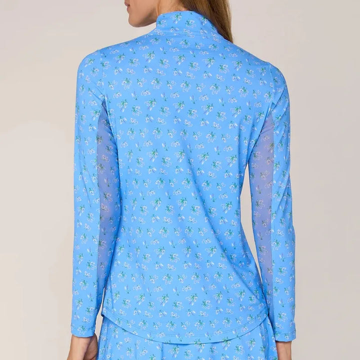 G Lifestyle L/S Zip Mock Neck Top - Peri Blue Floral