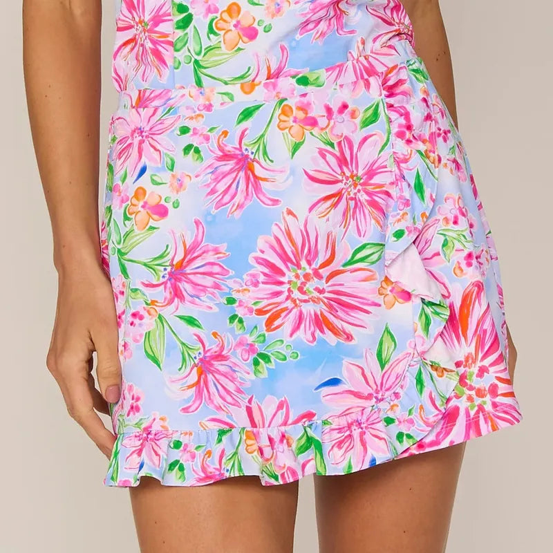 G Lifestyle Ruffle Wrap Skort (14") - Pink Flower Garden