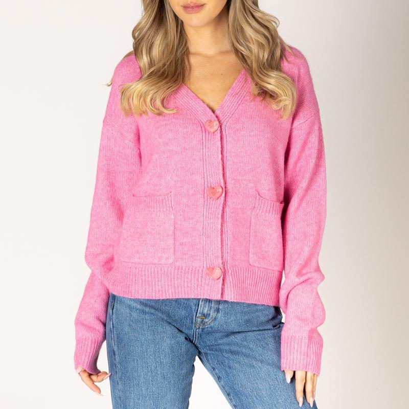 Lyla & Luxe Stella Heart Cardigan - Flamingo Pink