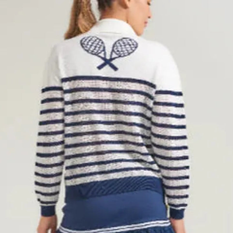 L'Oeuf Poche Pointelle Racquets Sweater - Off White/Navy