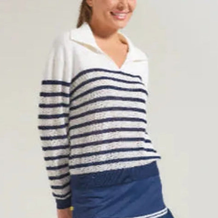 L'Oeuf Poche Pointelle Racquets Sweater - Off White/Navy