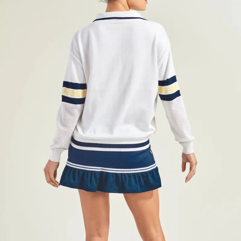 L'Oeuf Poche Ace Zip-Up Sweater - White/Navy