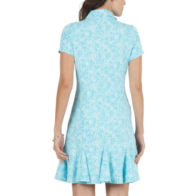 IBKUL Abstract Skin S/S Godet Dress - Turquoise