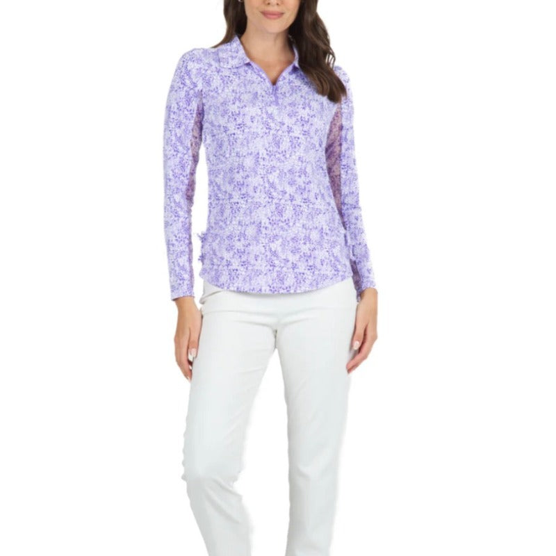IBKUL Abstract Skin L/S Adjustable Zip Polo - Lavender