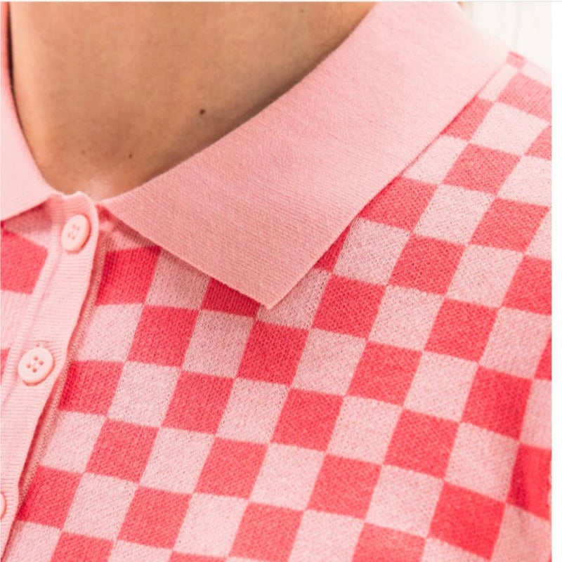 Foray Golf Checkered Knit S/S Polo - Coral