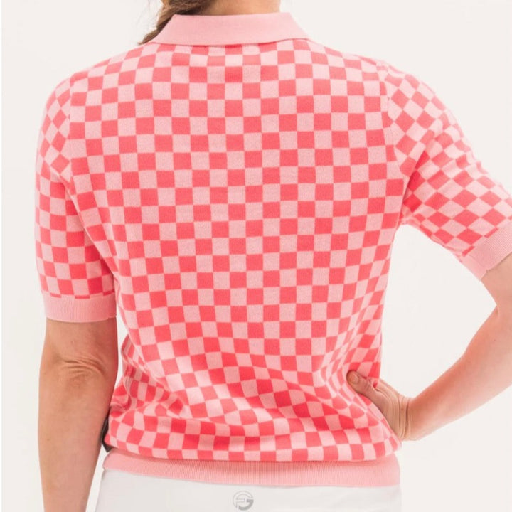 Foray Golf Checkered Knit S/S Polo - Coral