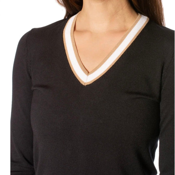 Golftini V-Neck Sweater - Black/Camel