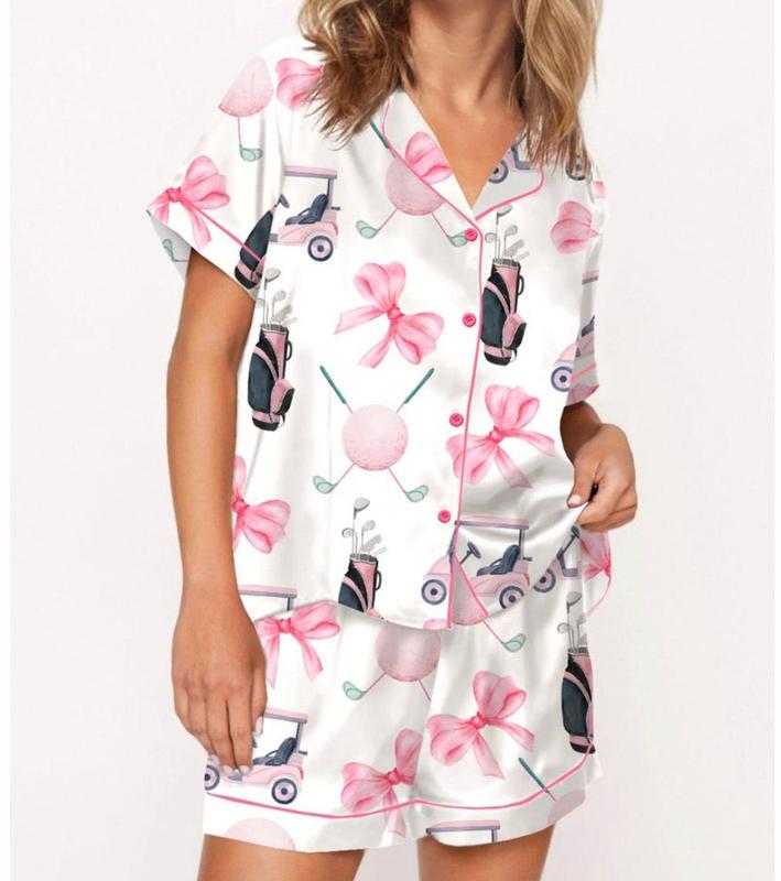 SheShow Coquette Golf Pajamas, Short - White/Pink