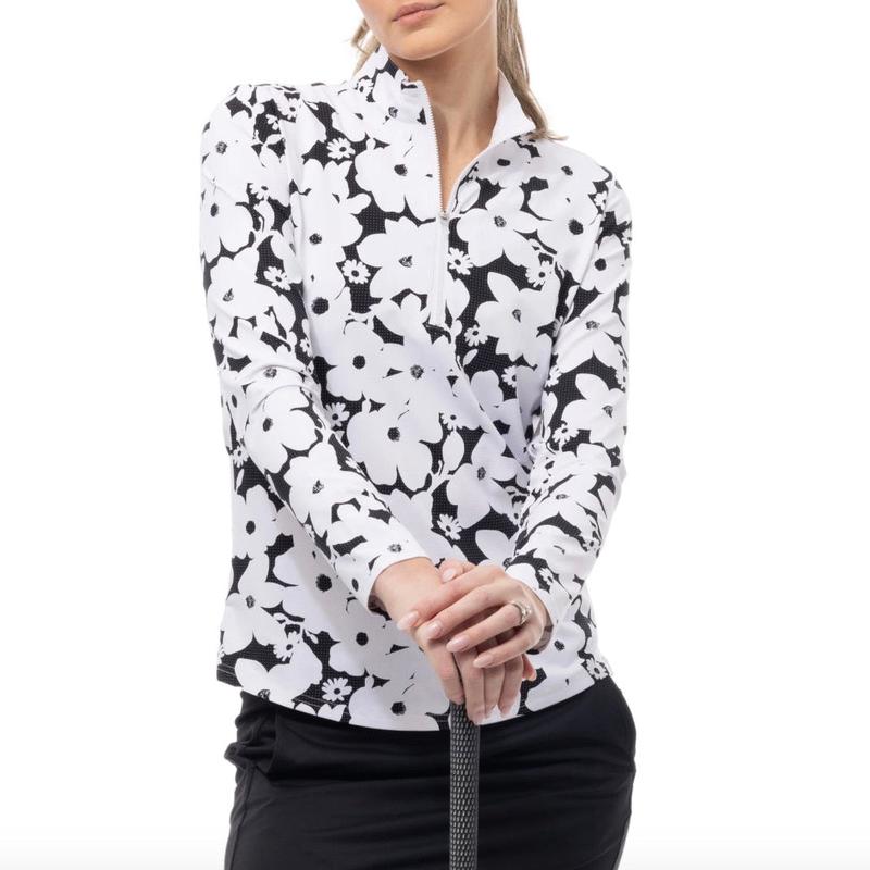 SanSoleil Solair Floral L/S Mock - White/Black