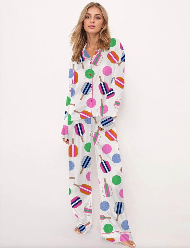 SheShow Pickleball Graphic Pajamas, Long - Multi