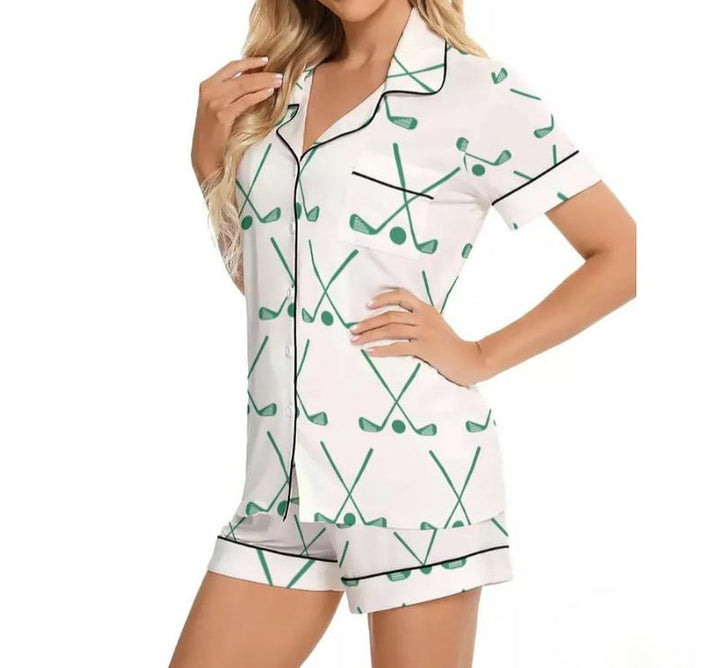 SheShow Golf Club Pajamas, Short - White/Green