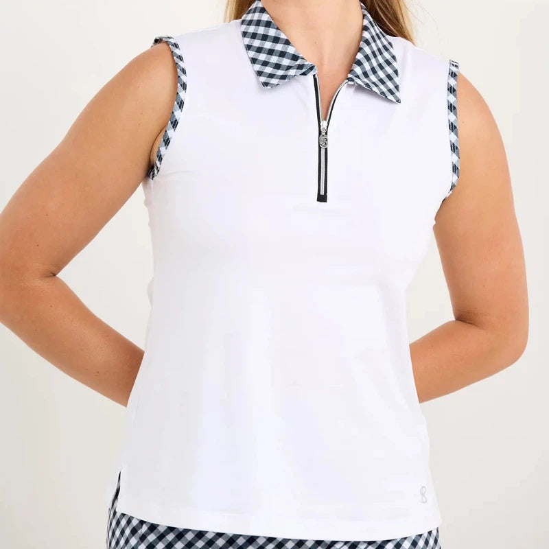 Sofibella Monochrome Gingham S/L Polo - White/Black