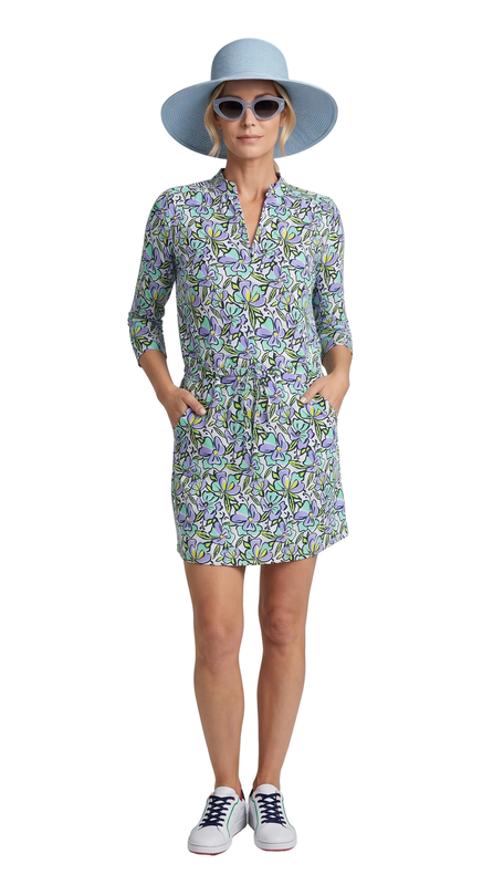 IBKUL Sonia 3/4 Sleeve Dress - Jade/Lavender