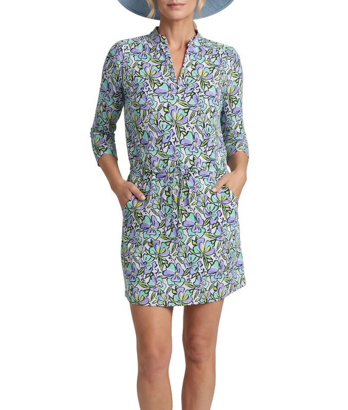 IBKUL Sonia 3/4 Sleeve Dress - Jade/Lavender