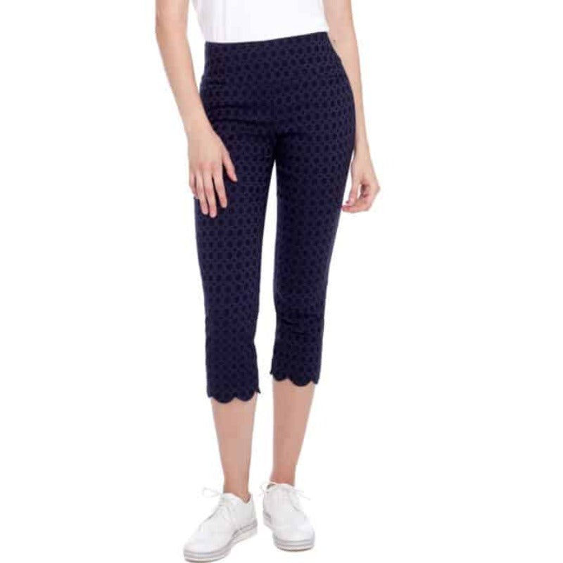 Swing Control Cameo Scalloped Crop Pants (24") - Navy