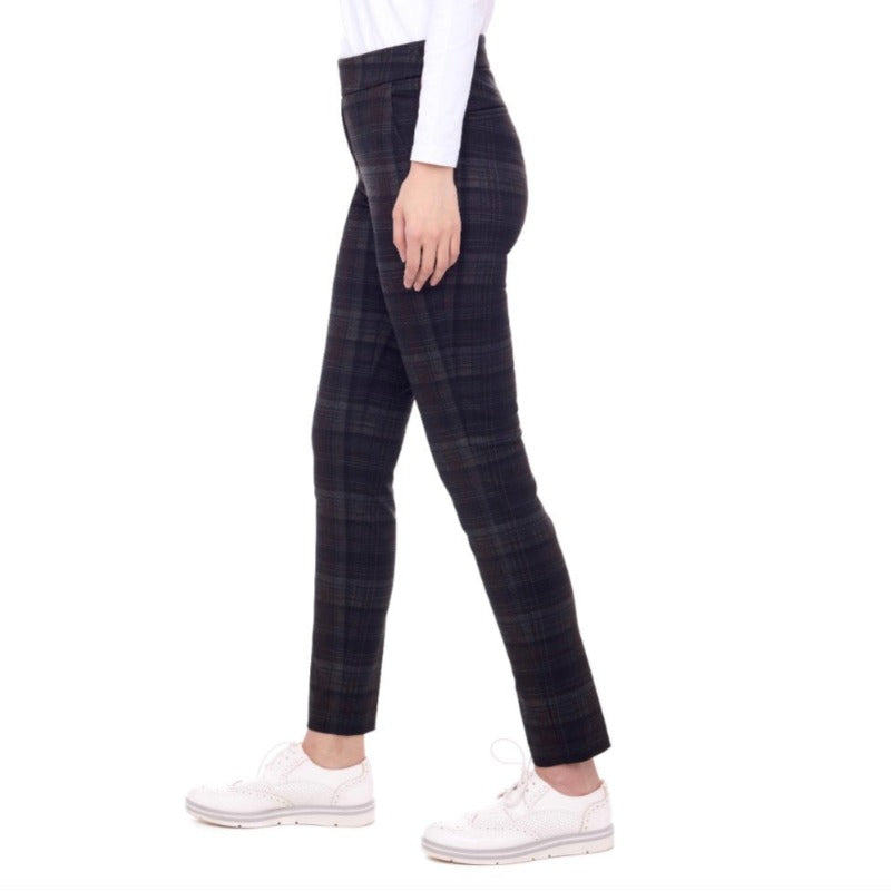 Swing Control Evening Plaid Ponte Pants (30") - Navy/Tan