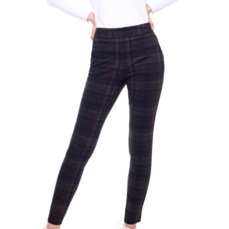 Swing Control Evening Plaid Ponte Pants (30") - Navy/Tan