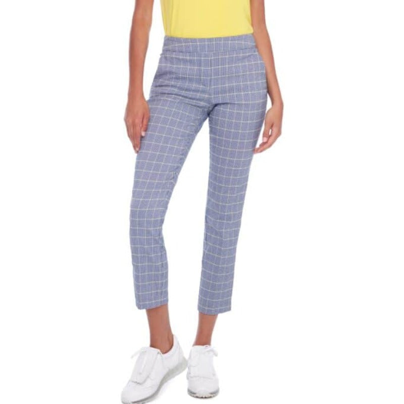 Swing Control Lucca Plaid Ankle Pants (28")- White/Lemon/Blue