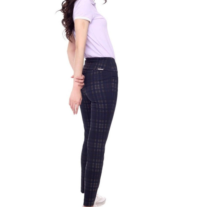 Swing Control Surrey Plaid Ponte Pants (30") - Navy Plaid