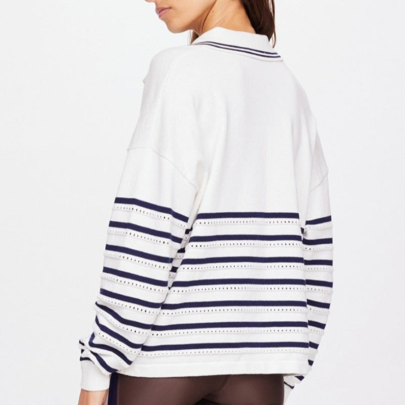 The Upside Wonder Knit L/S Polo - Off White/Stripe