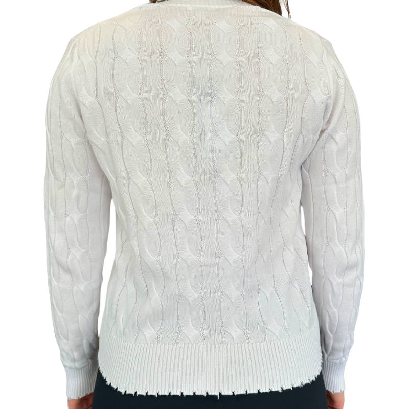 Minnie Rose Frayed Cable Cardigan - White