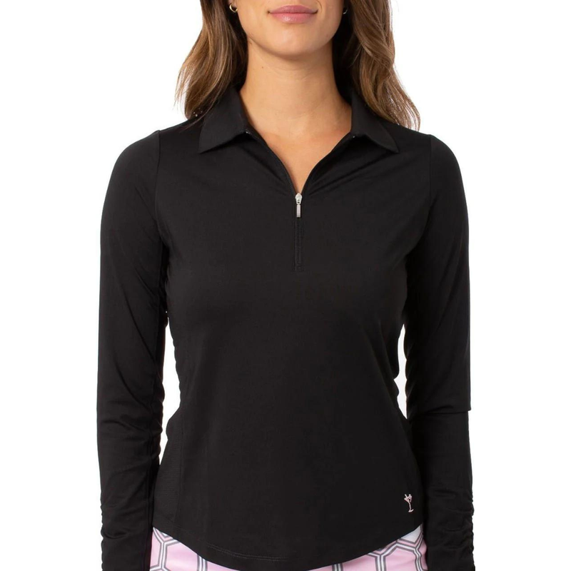 Golftini L/S Zip Tech Polo (no mesh) - Black