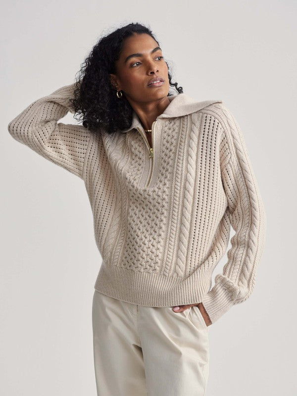 Varley Camello Cable Zip Sweater - Parchment