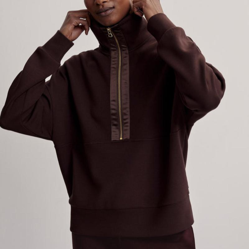 Varley Keller Zip Sweat - Coffee Bean