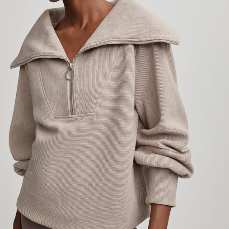 Varley Vine Zip Sweater - Taupe Marl