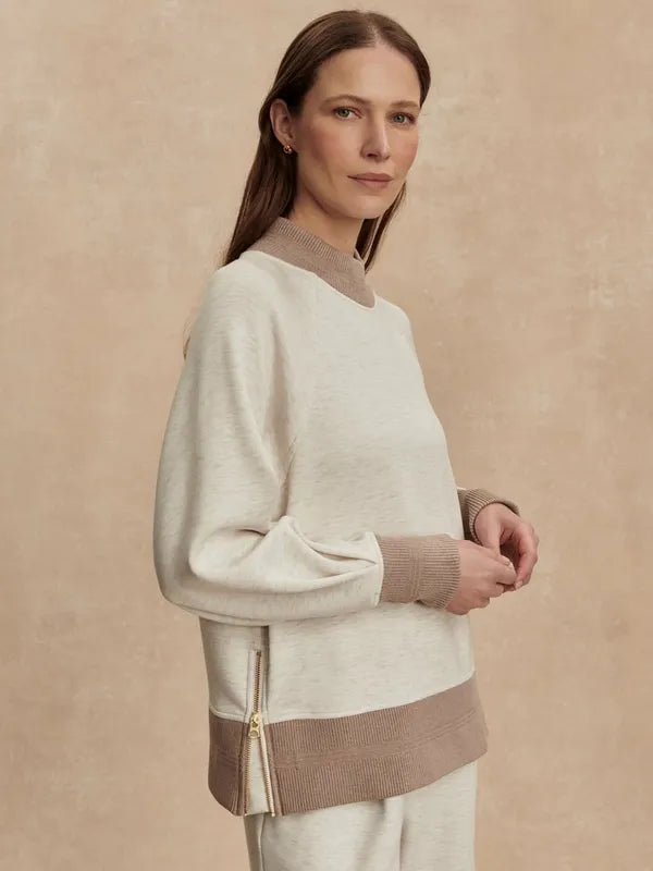Varley Loxley Raglan Sweat - Ivory/Taupe Marl