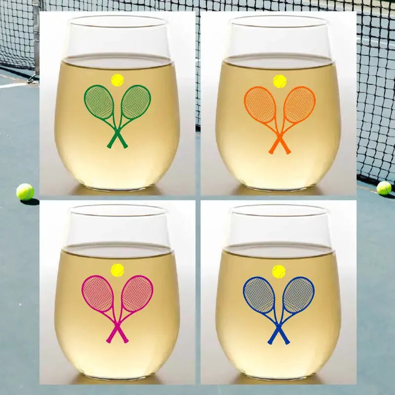Stemless Wine Glasses(4)- Tennis Racquets