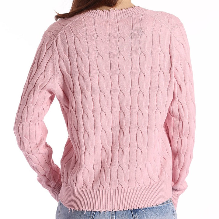 Minnie Rose Frayed Cable Cardigan - Pink Pearl