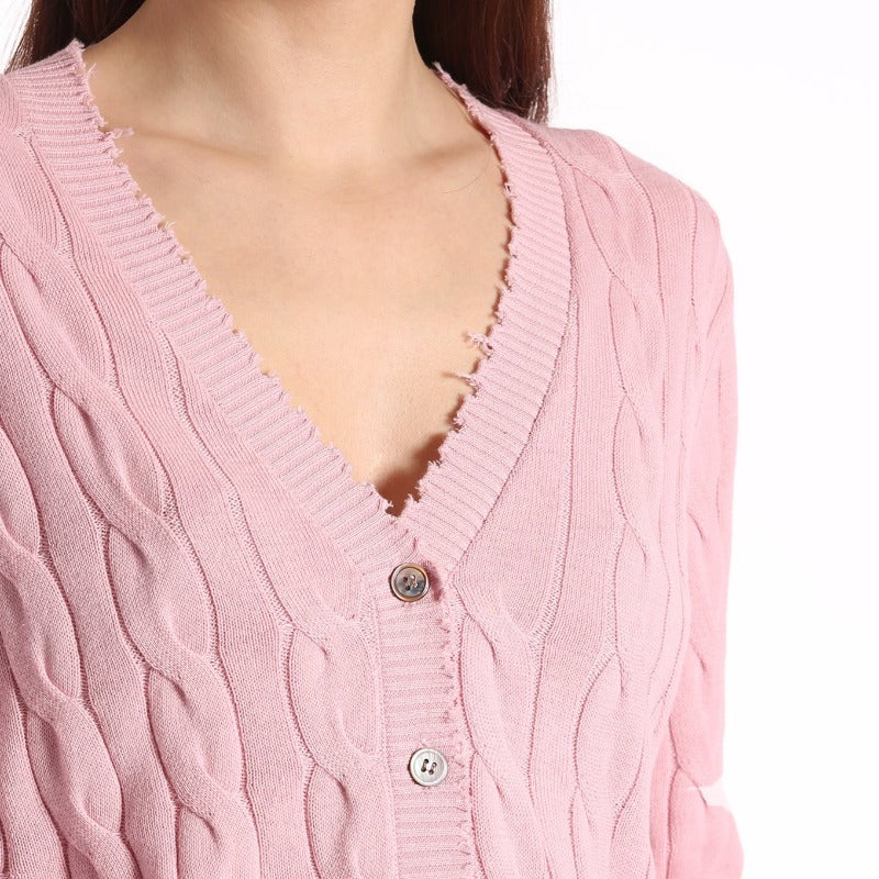 Minnie Rose Frayed Cable Cardigan - Pink Pearl