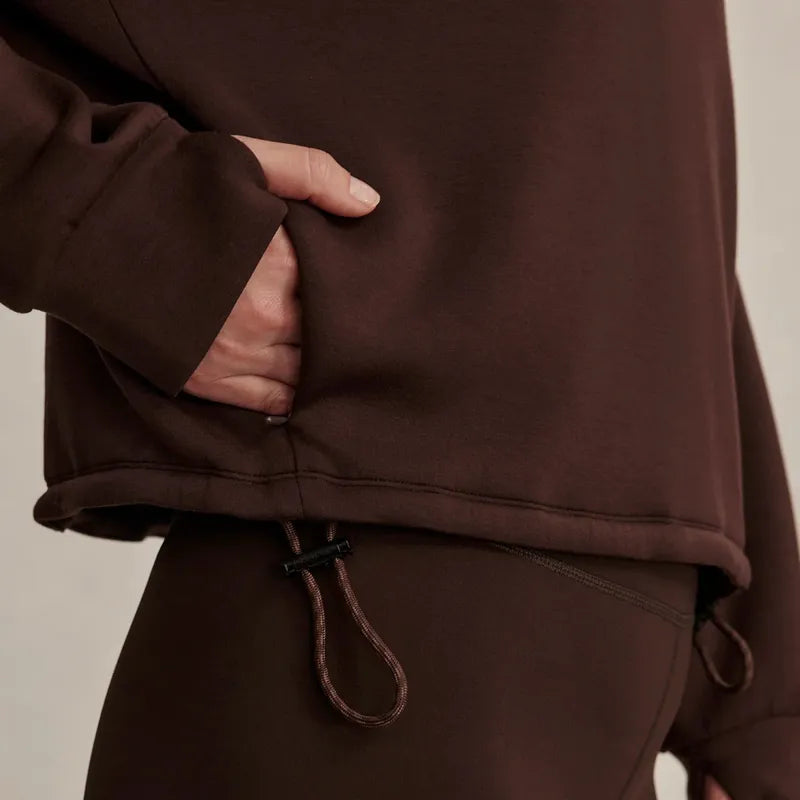 Varley Sian Cropped Zip Sweat - Coffee Bean