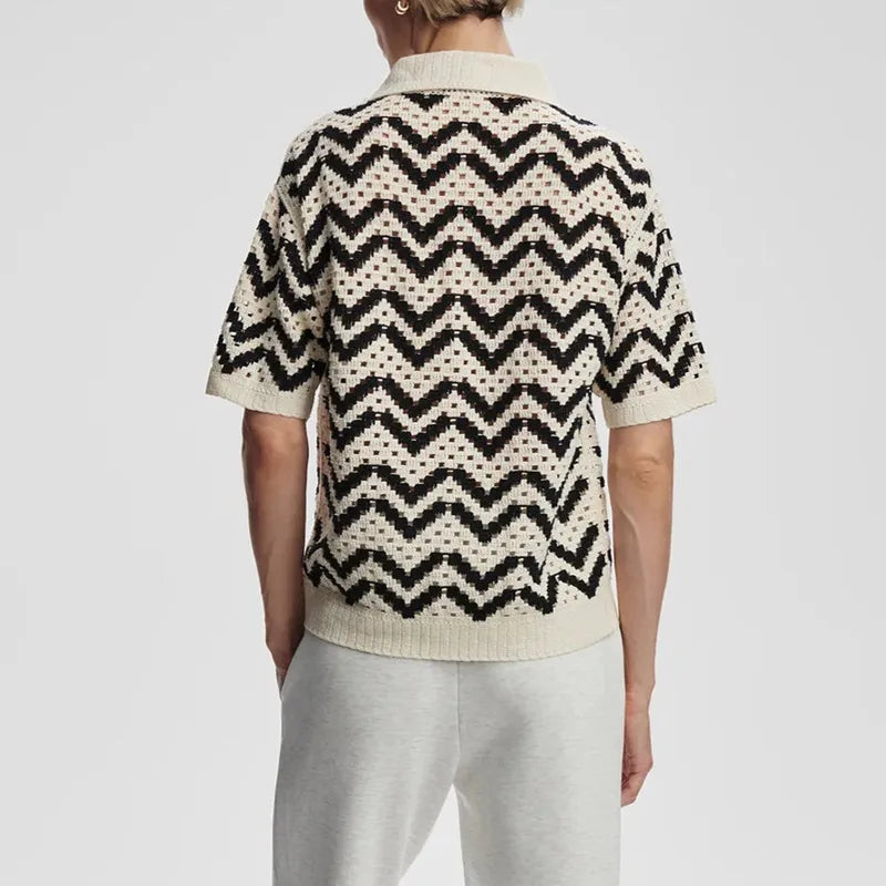 Varley Anais Crochet S/S Polo - Birch/Black