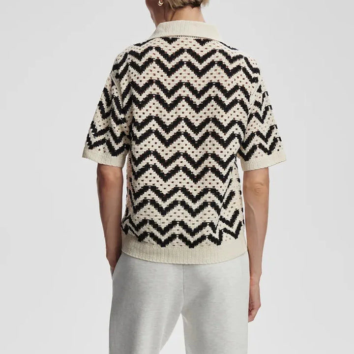 Varley Anais Crochet S/S Polo - Birch/Black