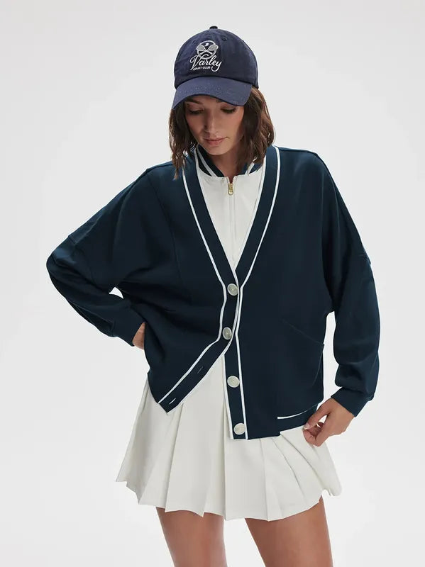 (取寄) バーリー レディース デッカー オフ コート カーディガン Varley women Decker Off Court Cardigan Forest Varley Decker Off Court Cardigan - Navy – Open Court