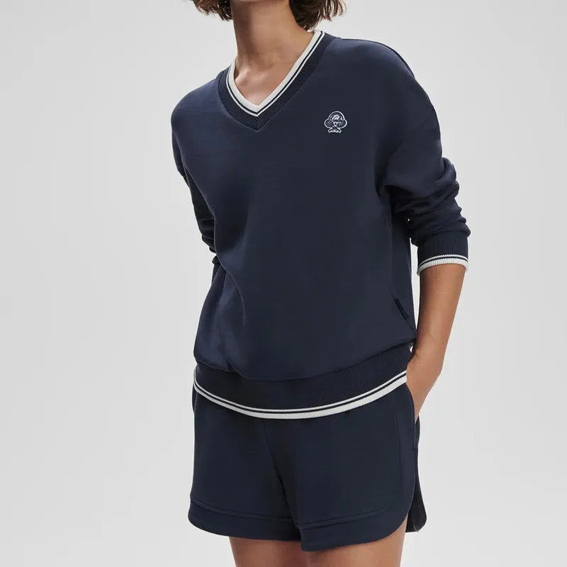 Varley Iona V-Neck Sweat - Navy/White