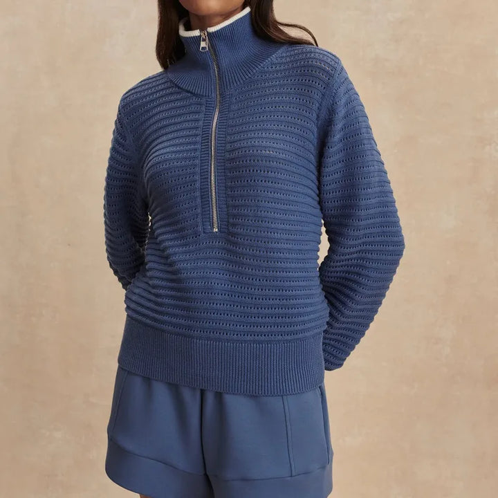 Varley Morwenna Zip Knit Top - Bijou Blue